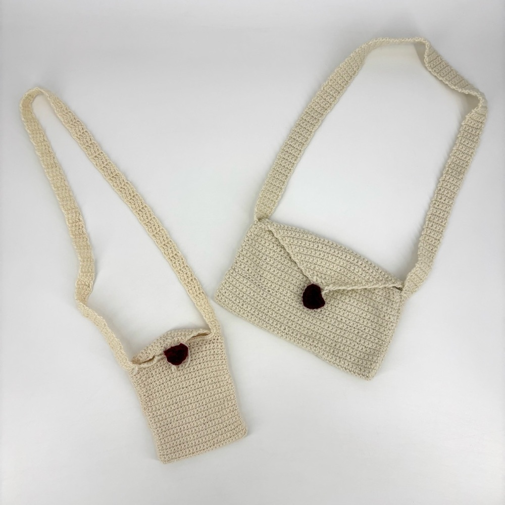 Set of Two Cream and Burgundy Handmade Crochet Purses